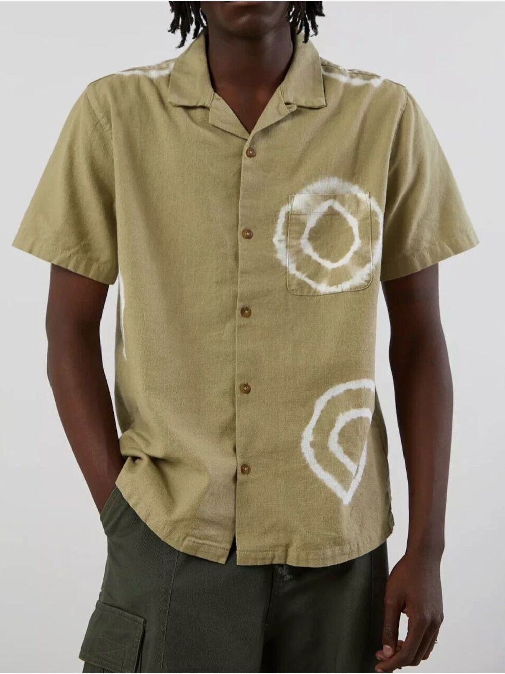 Without Walls Shibori Dye Camp Collar Shirt Linen Blend Men’s Sz Small